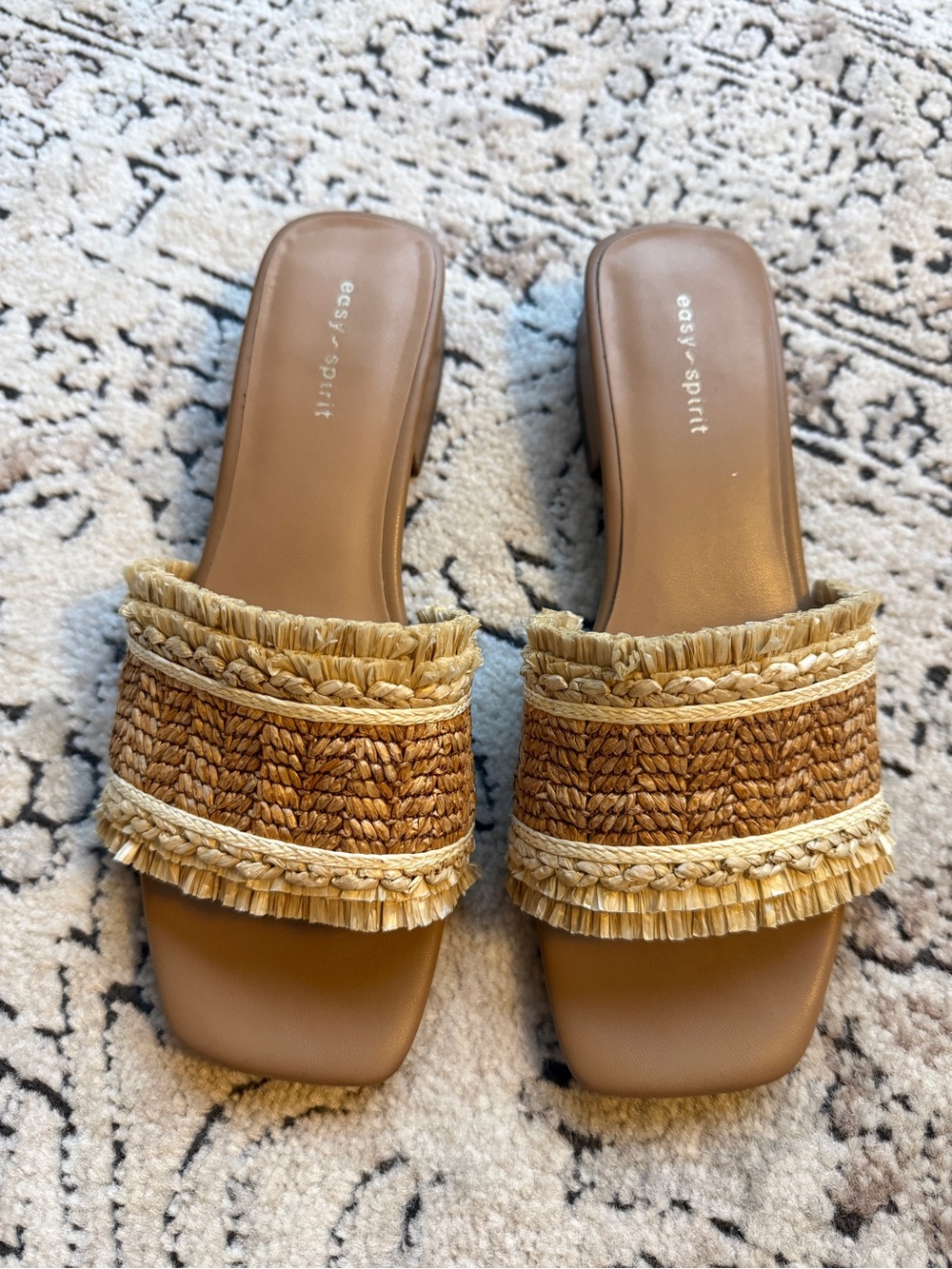 Easy Spirit Tan/Brown Raffia Slide Sandals